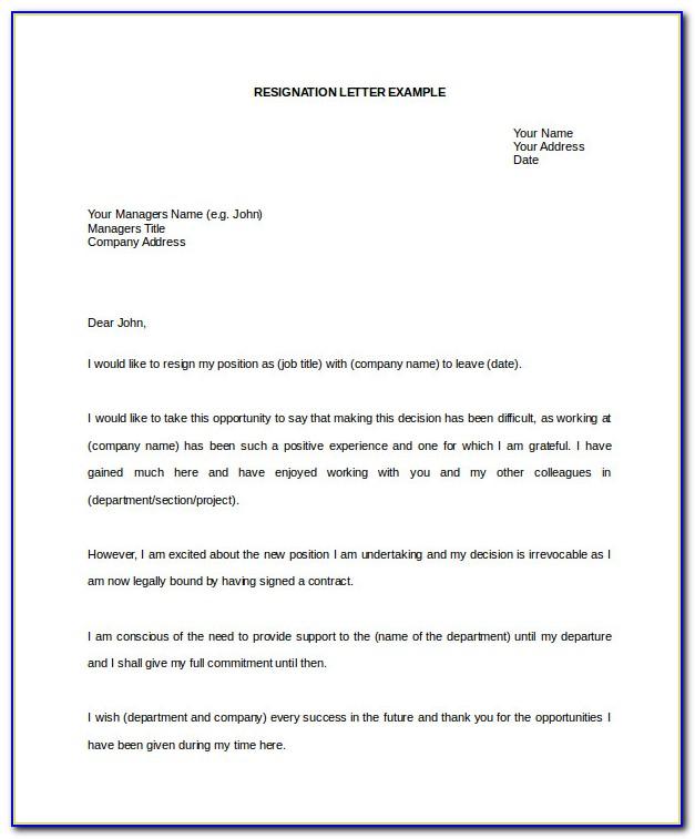 Template Resignation Letter Word
