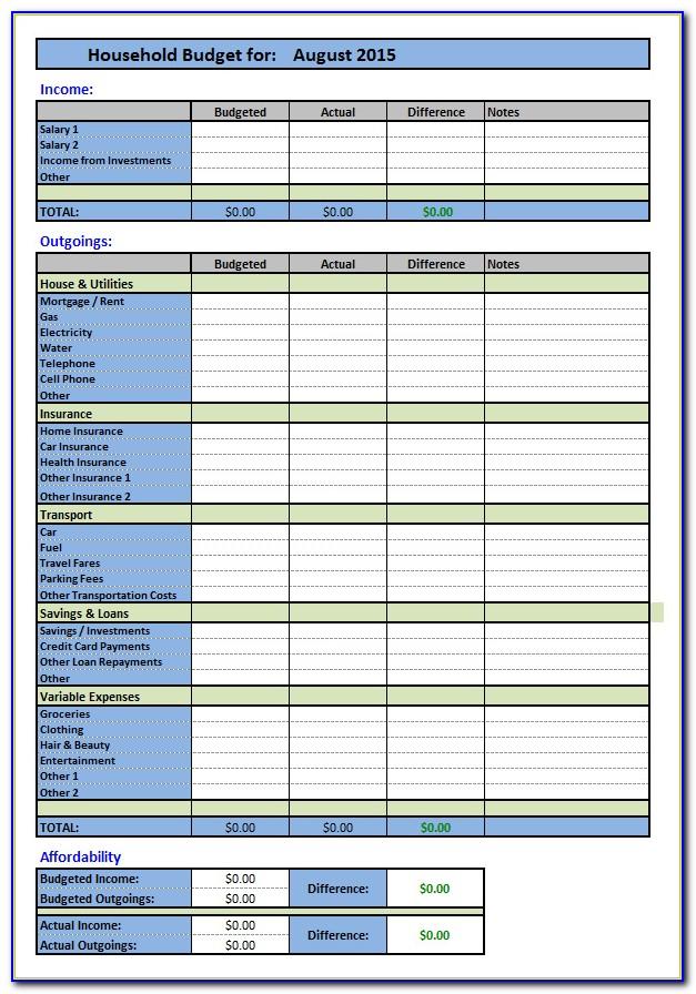 Templates For Home Budget Spreadsheet