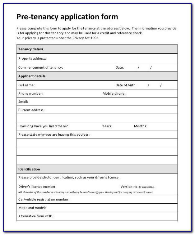 Tenancy Application Form Template Wa