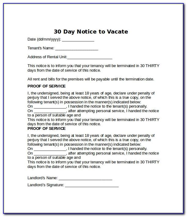 Tenant 30 Day Notice To Vacate California Template