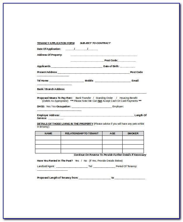 Tenant Application Form Template Uk