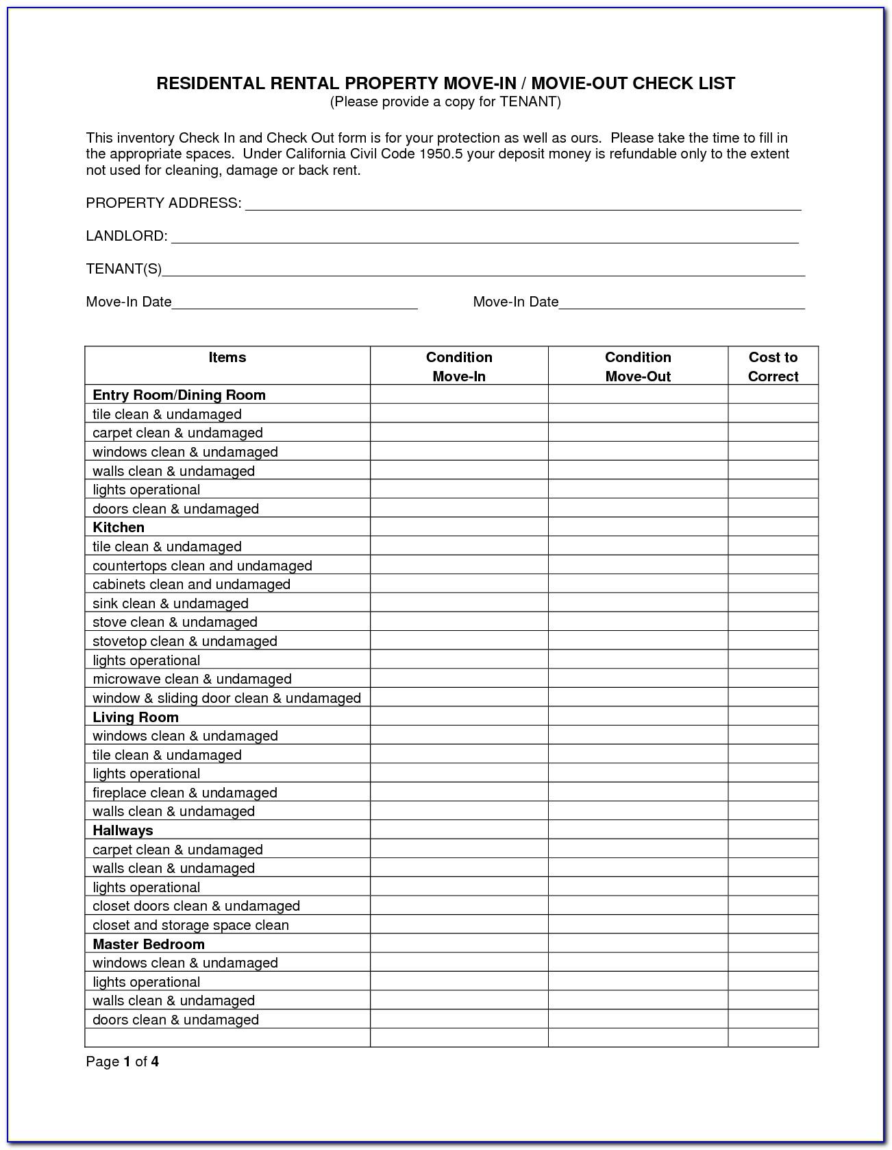 Tenant Check Out Template