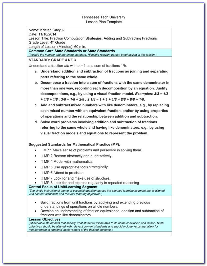 Tennessee Tech Lesson Plan Template