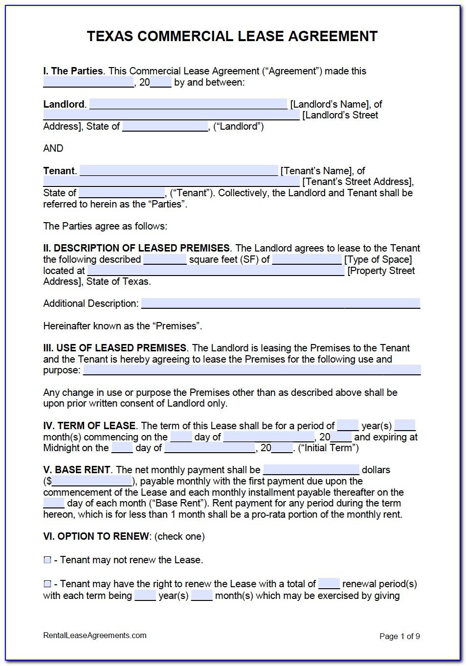 Texas Commercial Lease Agreement Form