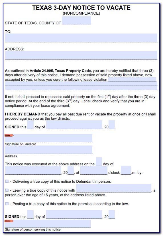 Texas Eviction Notice Form Sample