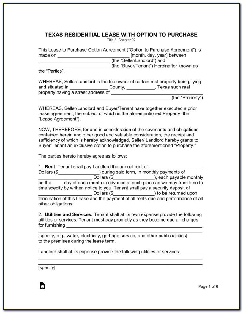 Texas Lease Purchase Agreement Form
