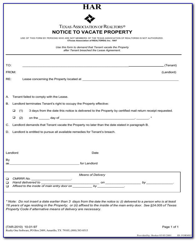 Texas Three Day Eviction Notice Form