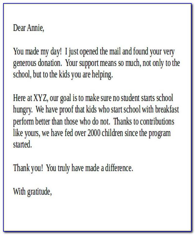 Thank You Letter For Donations To School