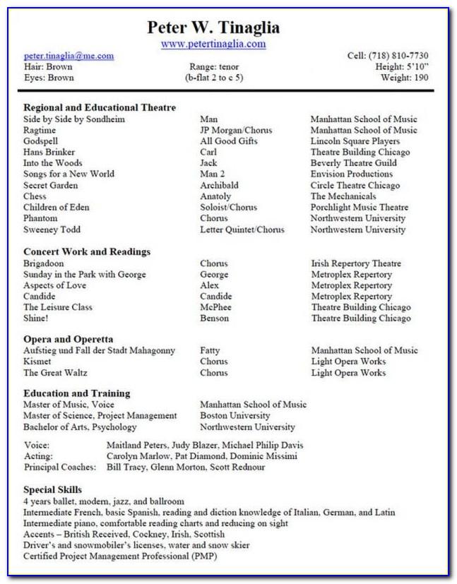 Theater Audition Resume Template