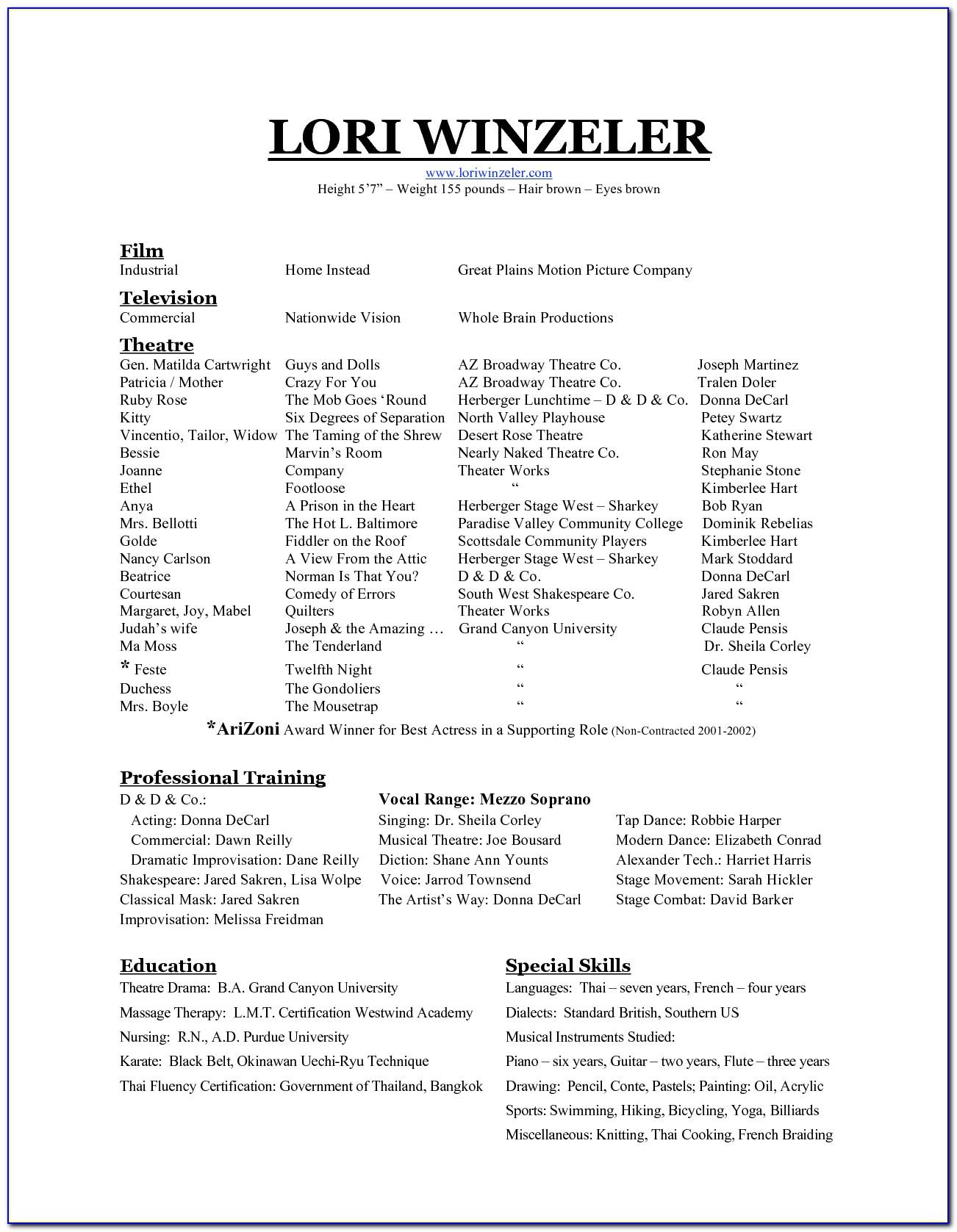 Theatre Audition Resume Template