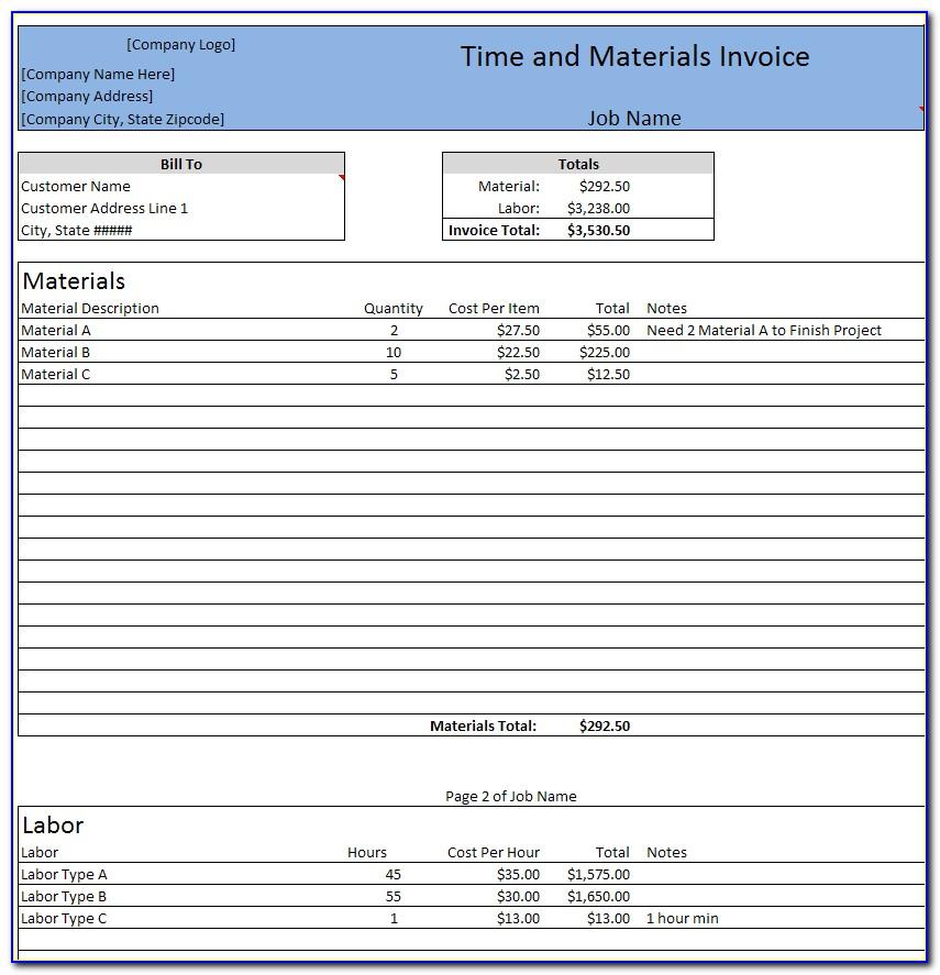 Time And Material Invoice Sample
