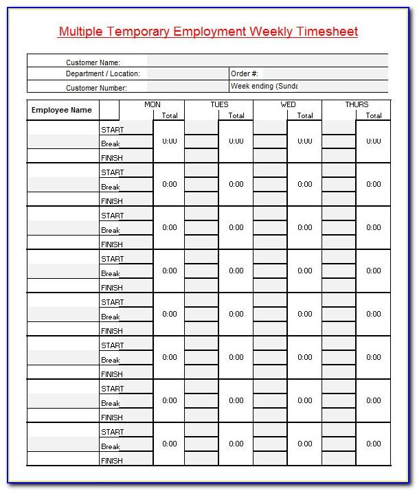 Timesheet Templates For Multiple Employees