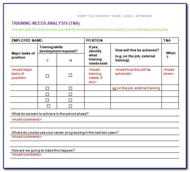 Training Needs Analysis Form Example