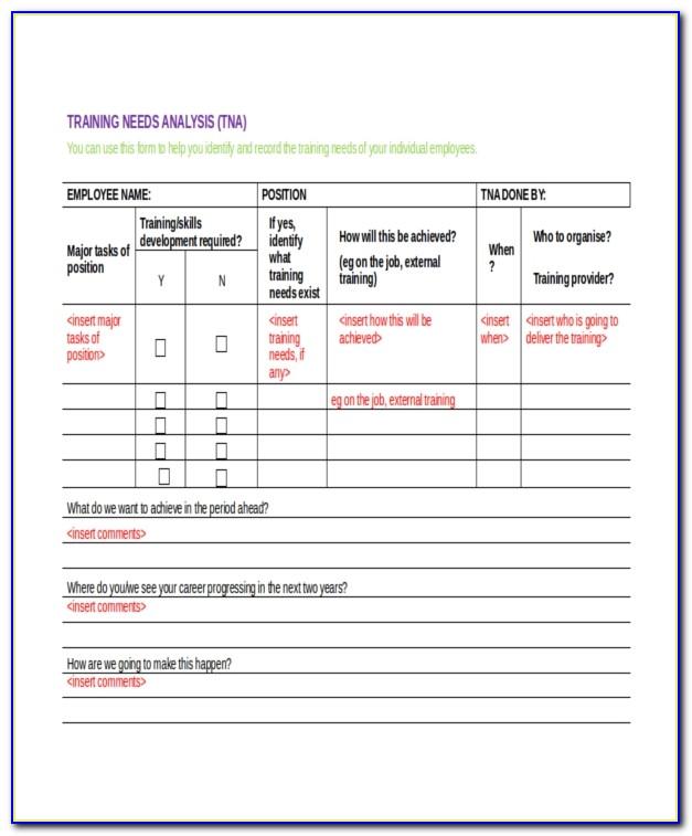 Training Needs Analysis Survey Form Sample