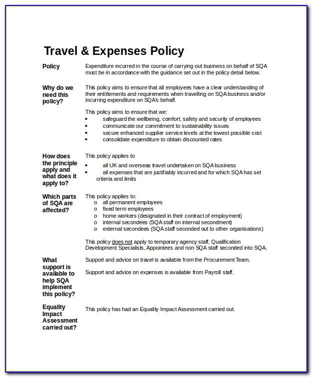 Travel And Expense Policy Template Procedure