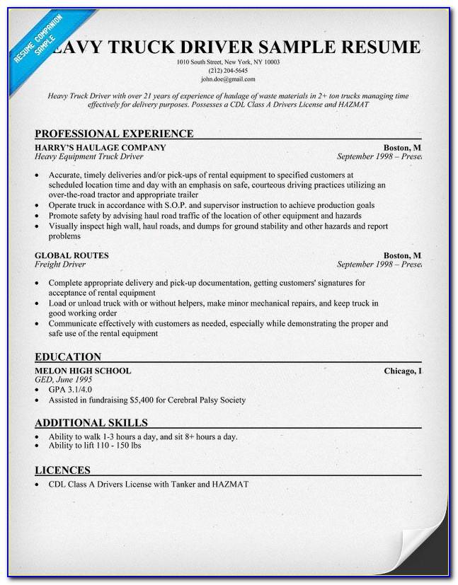 Truck Driving Resume Objective Examples