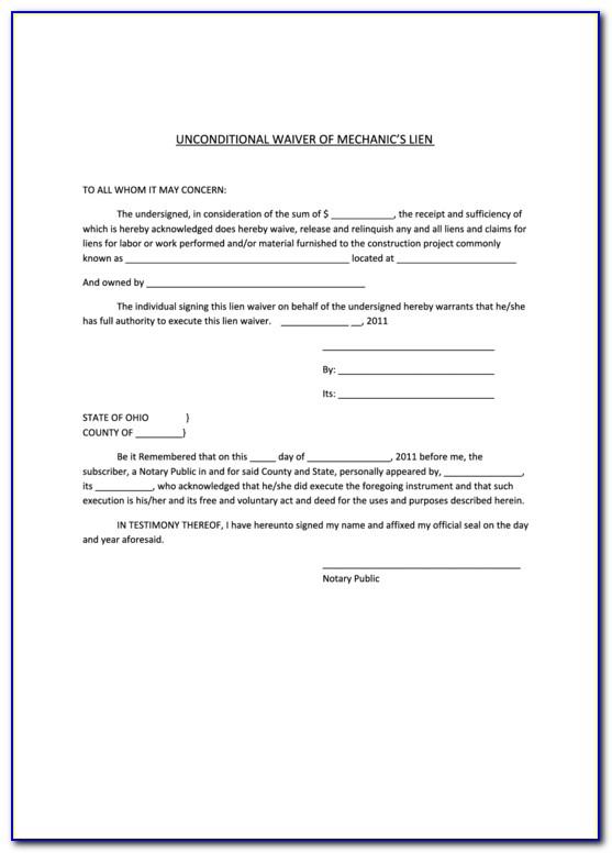 Unconditional Lien Waiver Template Word