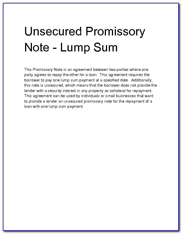 Unsecured Promissory Note Lump Sum Payment Template