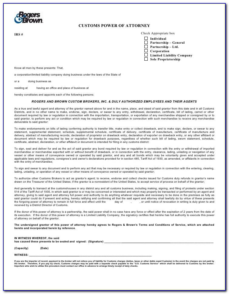 Us Customs Power Of Attorney Form Instructions