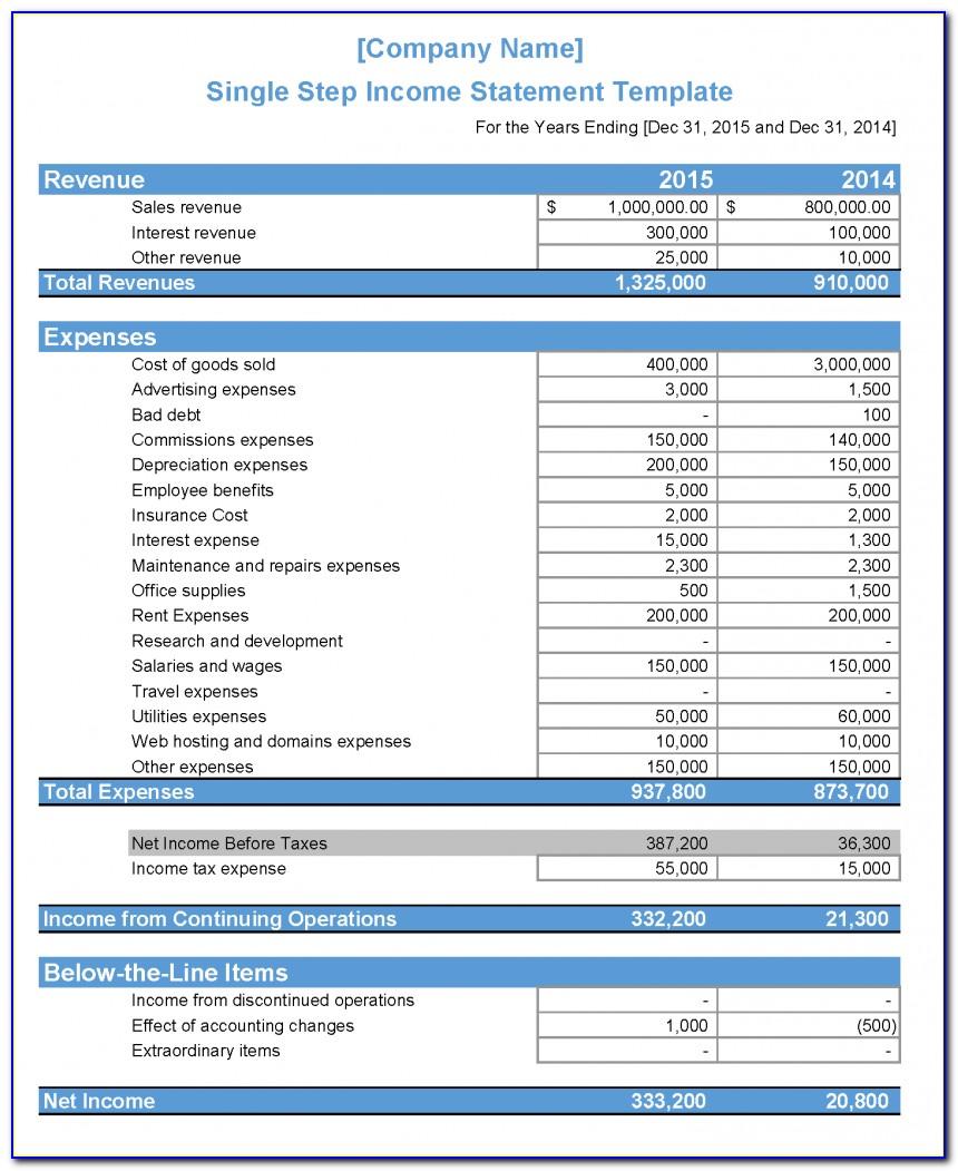 Us Gaap Financial Statements Template Excel