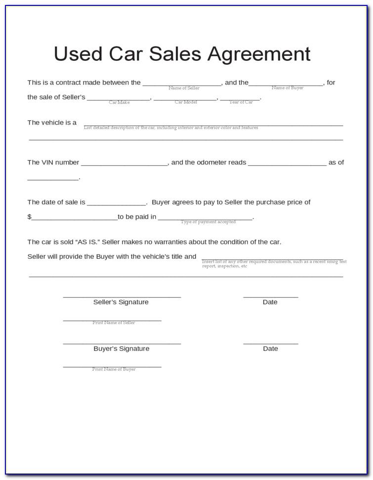 Used Car Agreement Template