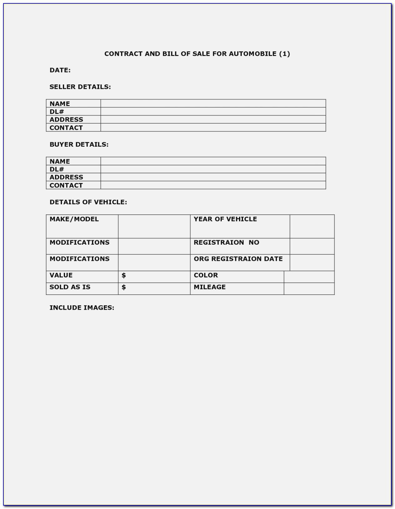 Used Car Bill Of Sale Template Ontario