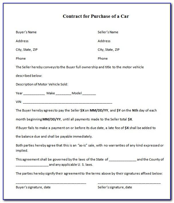 Used Car Purchase Contract Template