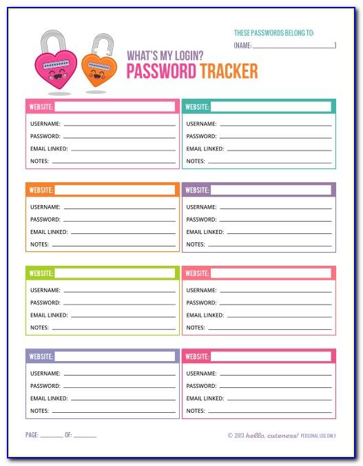 Username And Password Keeper Template