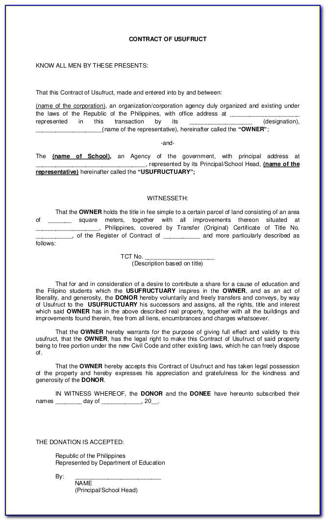 Usufruct Agreement Form Philippines