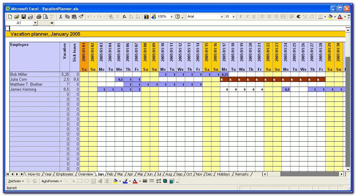 Vacation Calendar Template Excel Spreadsheet