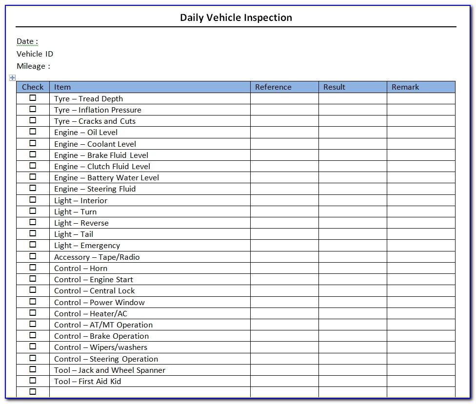 Vehicle Body Inspection Sheet Template