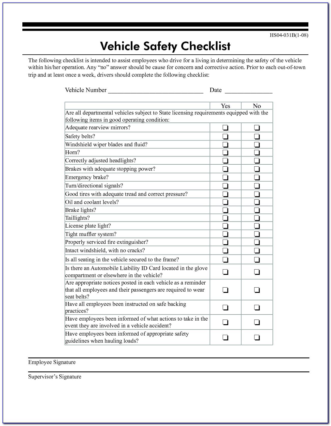 Vehicle Checklist Form Uk