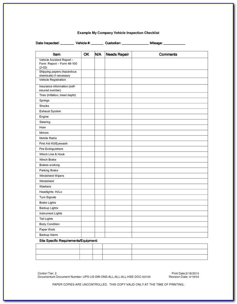 Vehicle Inspection Checklist Form