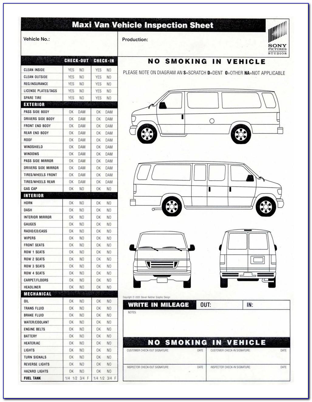 Vehicle Inspection Checklist Template Excel