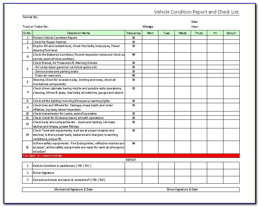 Vehicle Inspection Forms Pdf