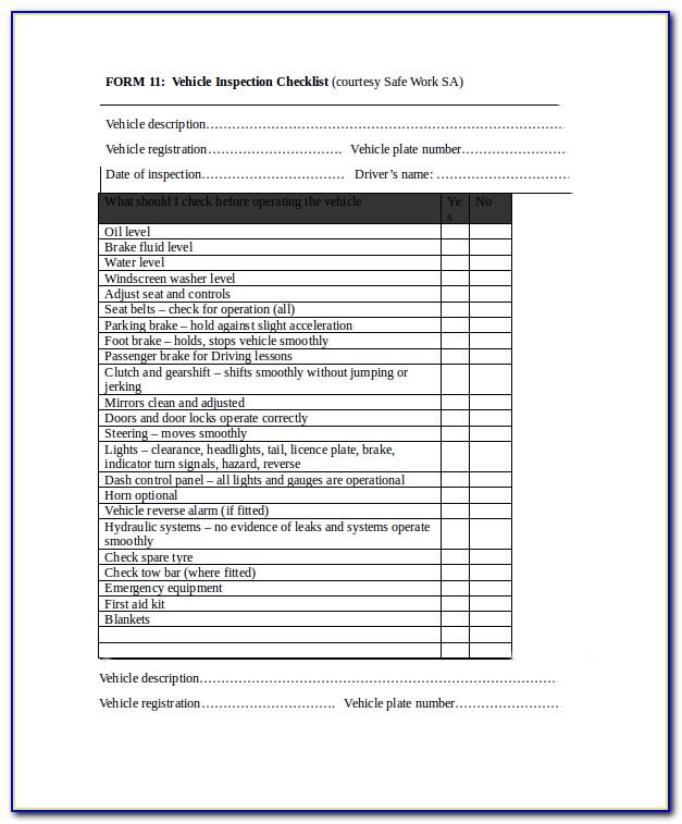 Vehicle Inspection Report Template Pdf