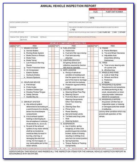 Vehicle Inspection Sheet Template Pdf