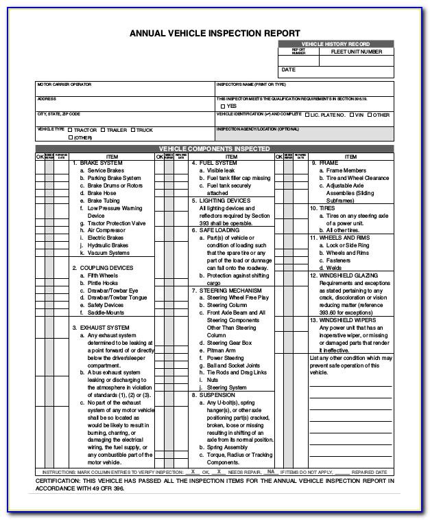 Vehicle Safety Inspection Sheet Template