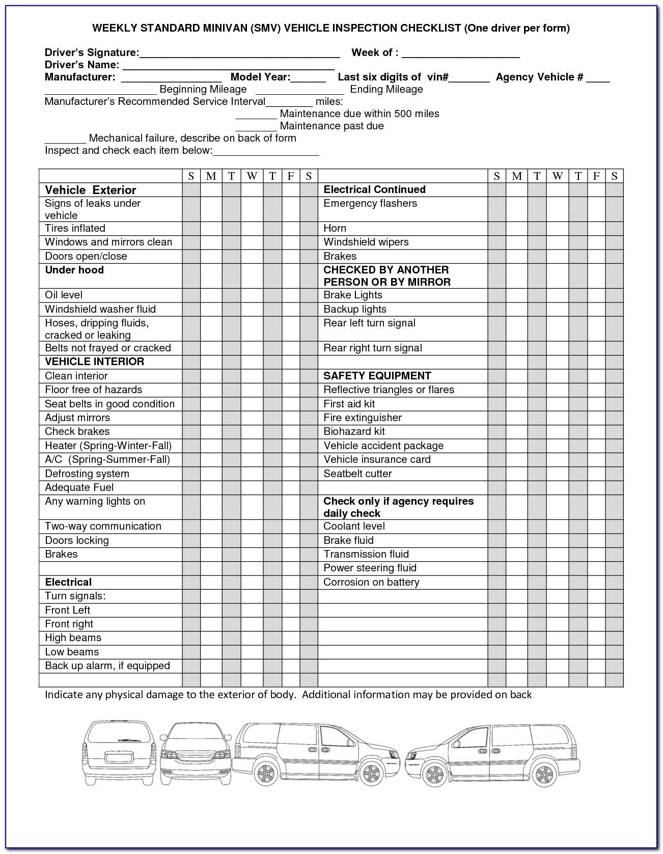 Vehicle Service Check Sheet Template Free