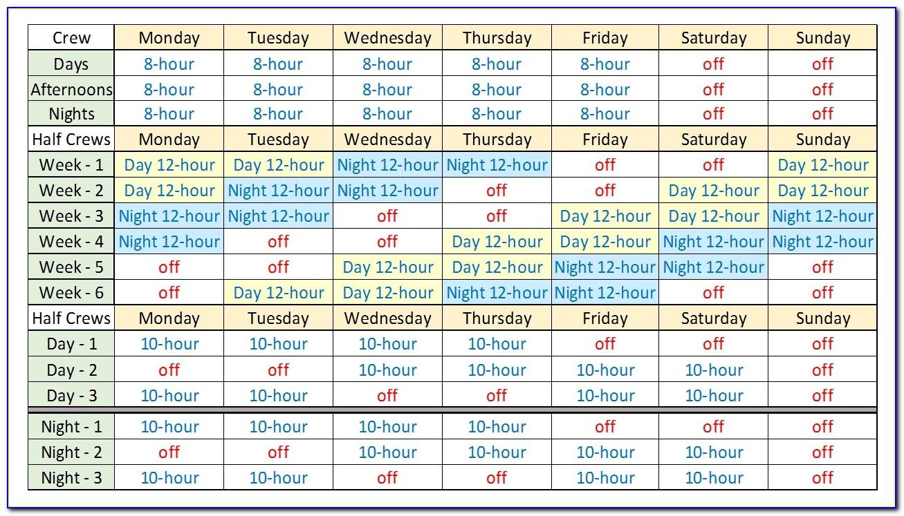 12 Hour Shift Work Schedules Templates