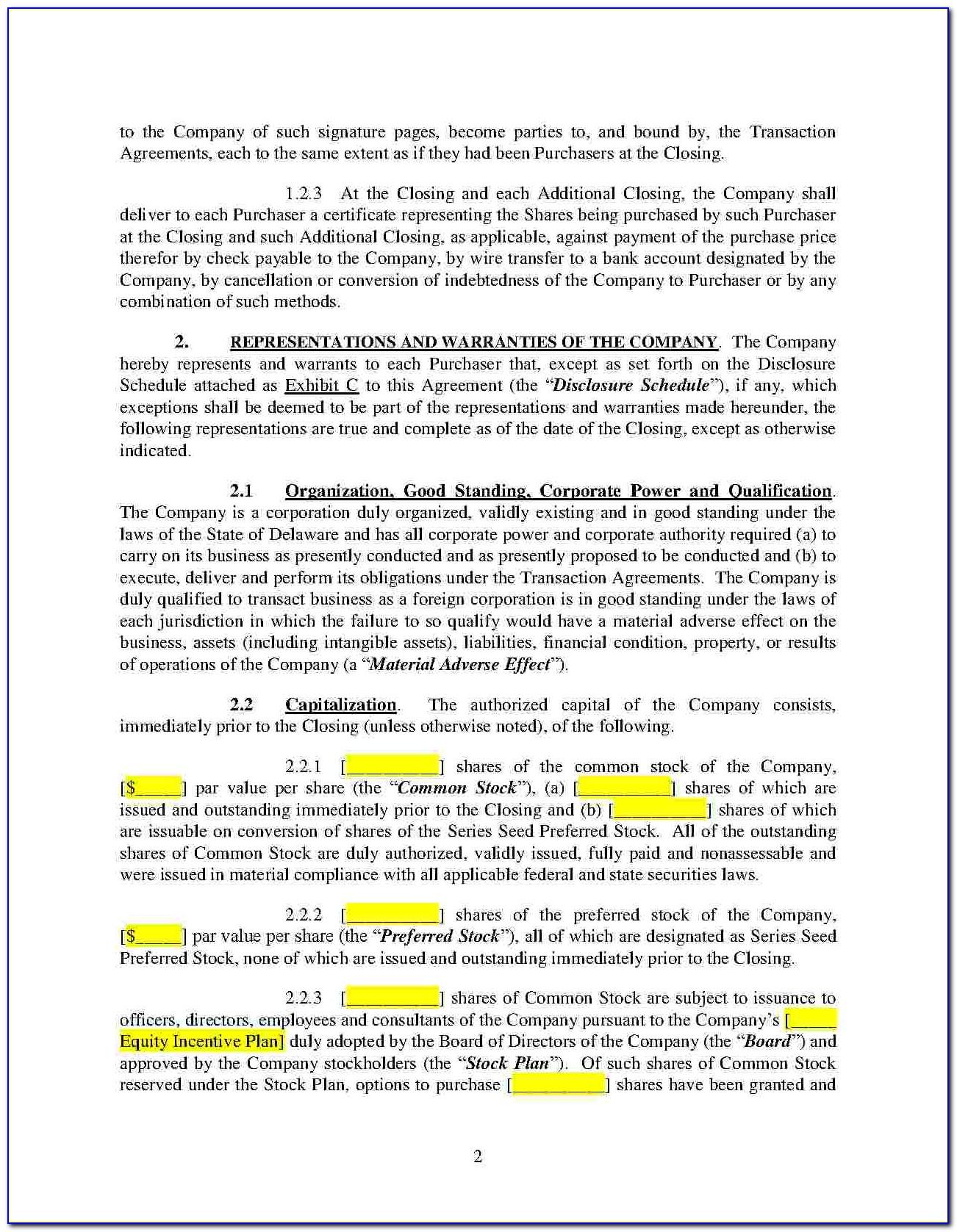 Aba Stock Purchase Agreement Form