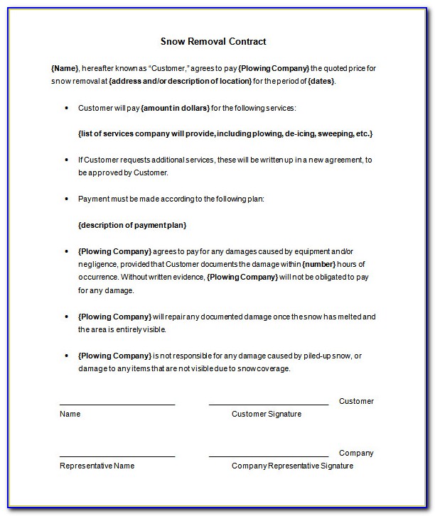 Basic Snow Removal Contract Form