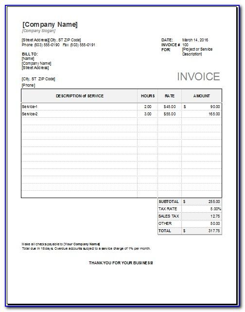Blank Service Invoice Template Word