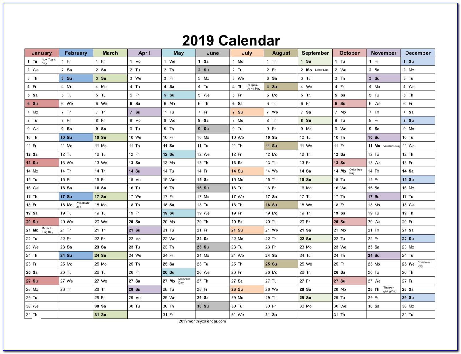Calendar Planner Template 2018 Excel