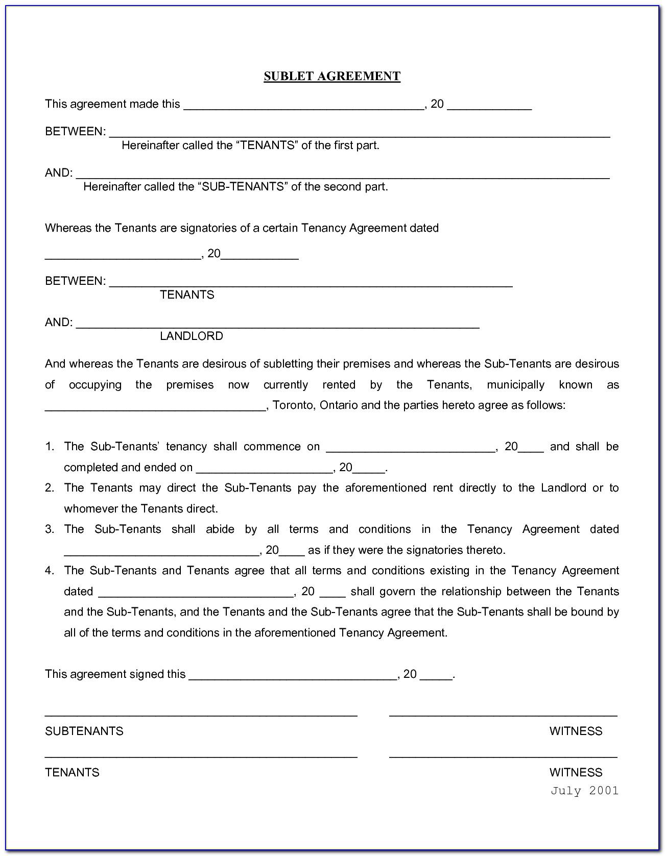 Commercial Sublet Lease Agreement Template