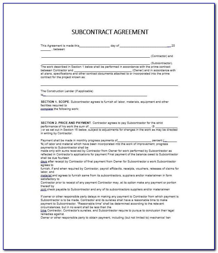 Contractor Subcontractor Agreement Template Free