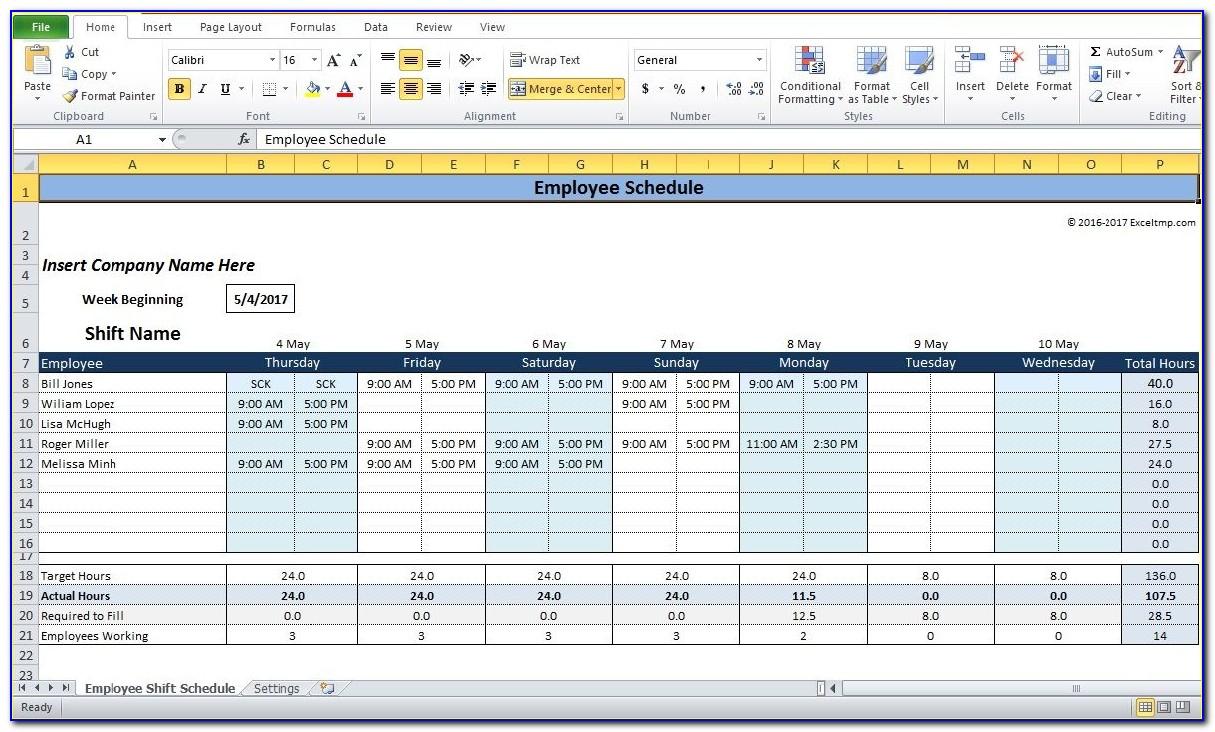microsoft excel daily work schedule template