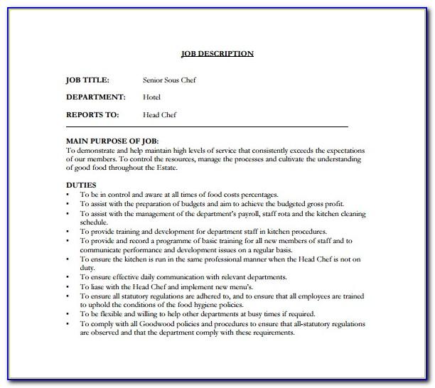 Demi Chef Job Description Resume