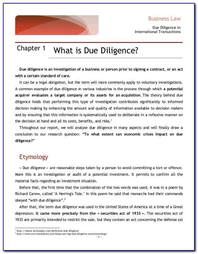Due Diligence Report Template South Africa