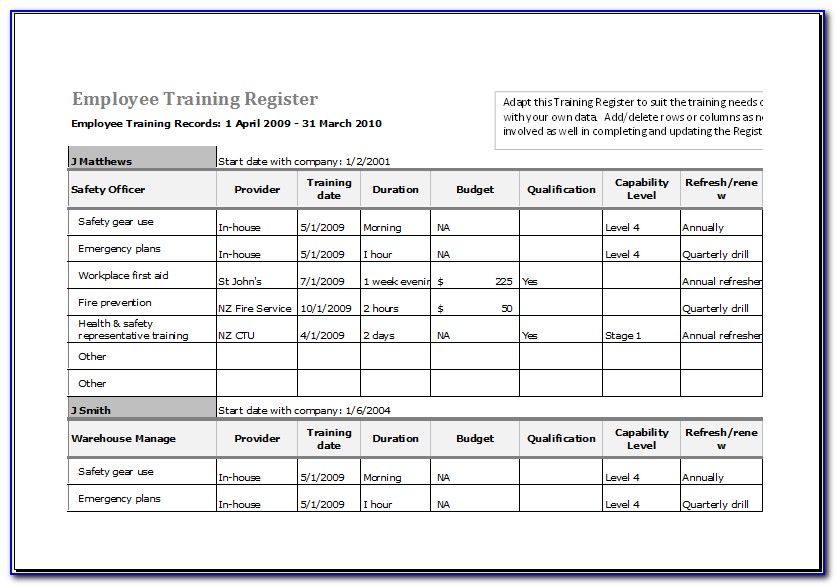 Employee Training Schedule Template Excel